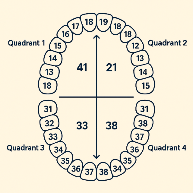 Numéro des dents schéma quadrants dentaires